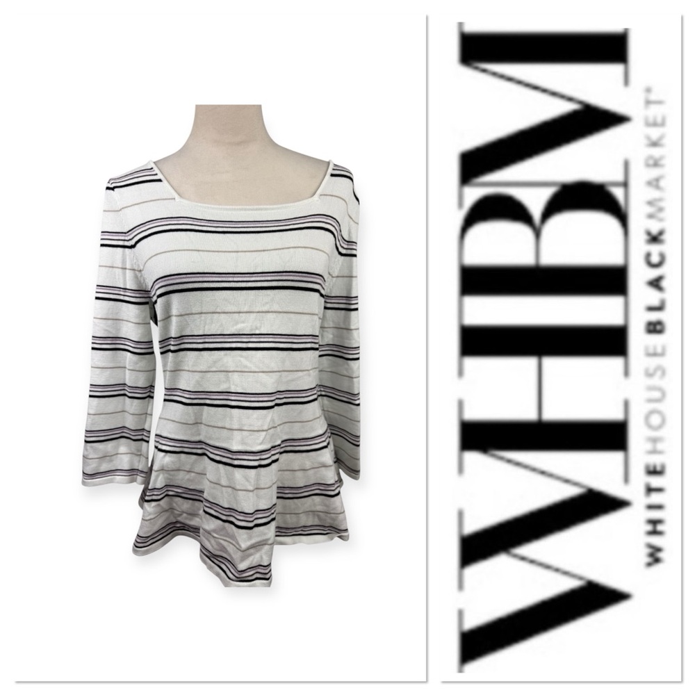 White House Black Market white sweater with stripes size XL